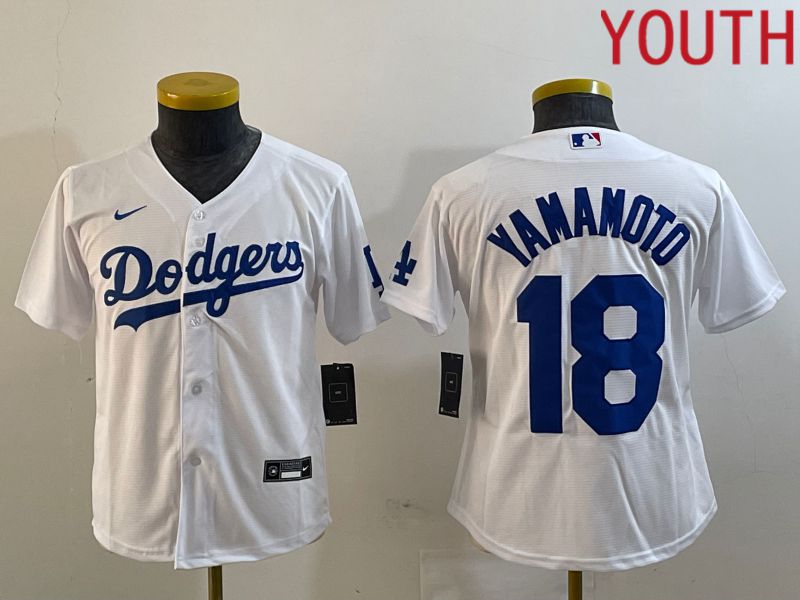 Youth Los Angeles Dodgers #18 Yamamoto White Nike Game MLB Jersey style 1